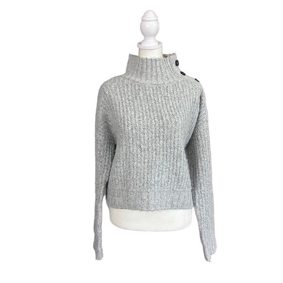 Jessica Simpson Sweaters - Jessica Simpson Grey Fuzzy Turtleneck Shoulder Buttons Pullover Sweater Size Med